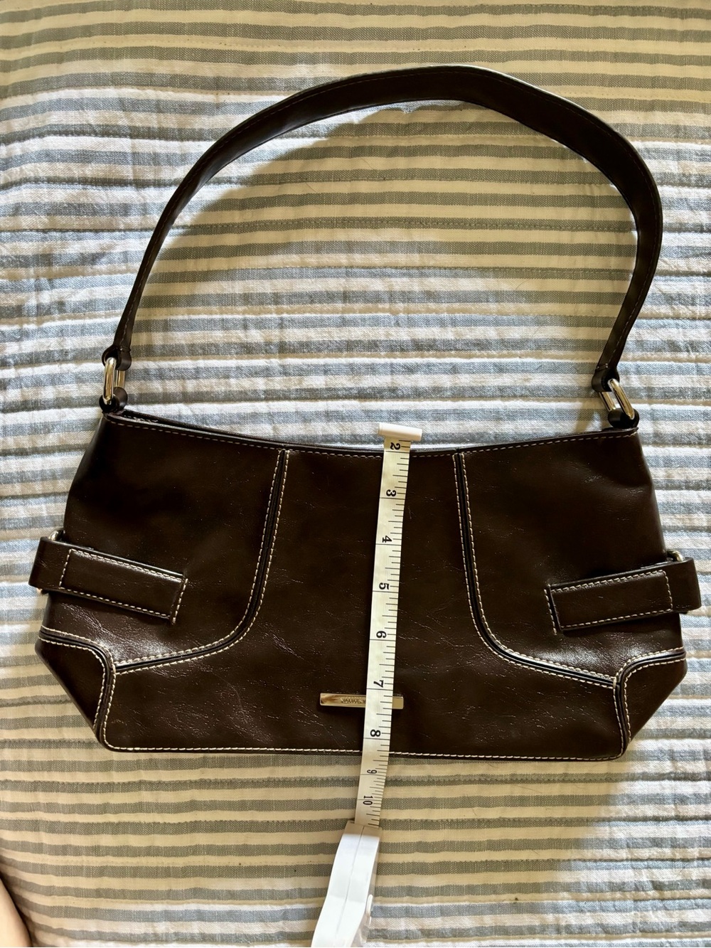 Vintage Y2K Nine West Espresso Brown Baguette Shoulder Bag Minimalist 90s - Picture 2 of 9